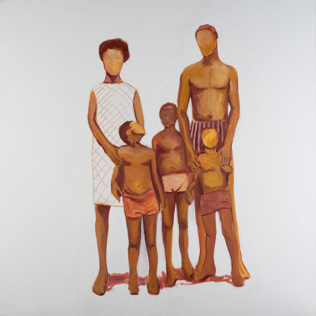 Tekening gezin - vrouw en man met drie kinderen - getekend om een gezin in de tijd van slavernij af te beelden